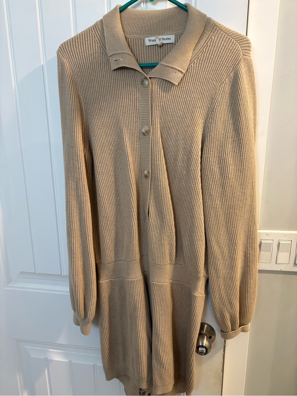 Weekend Stories Beige Ribbed Collared Knit Top - Picture 2 of 4